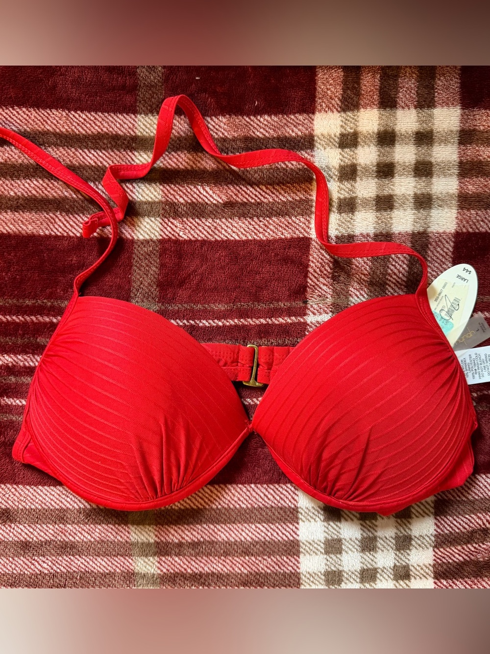 Red Padded Bikini Top with Textured Cups